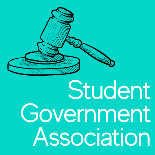 Student Government Association text and graphic of gavel