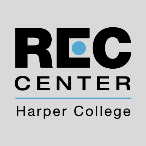The Rec Center logo with dot in the center line place on the capital letter "E: