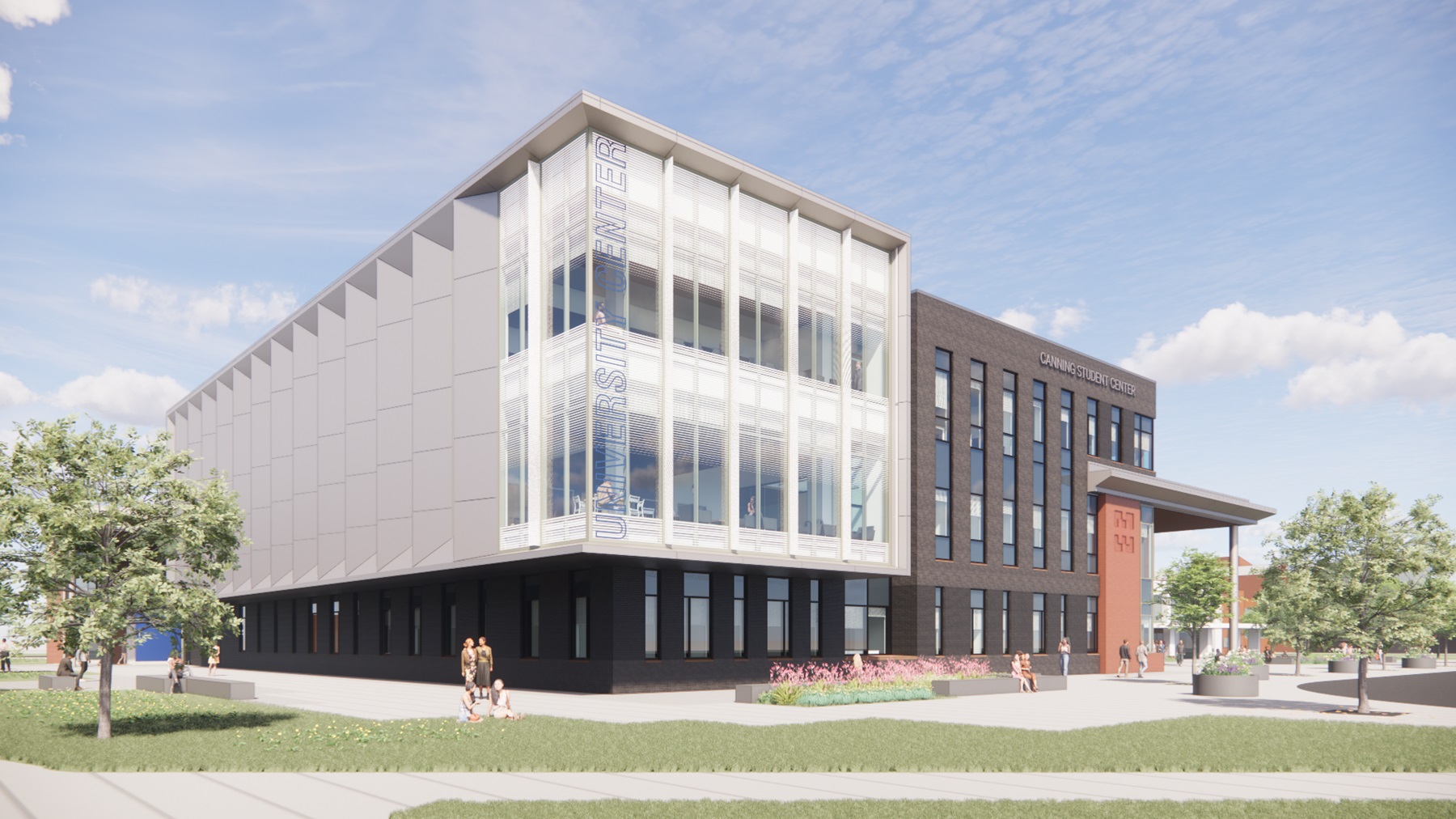 A rendering depicts the new Canning Student Center on Harper College's campus.