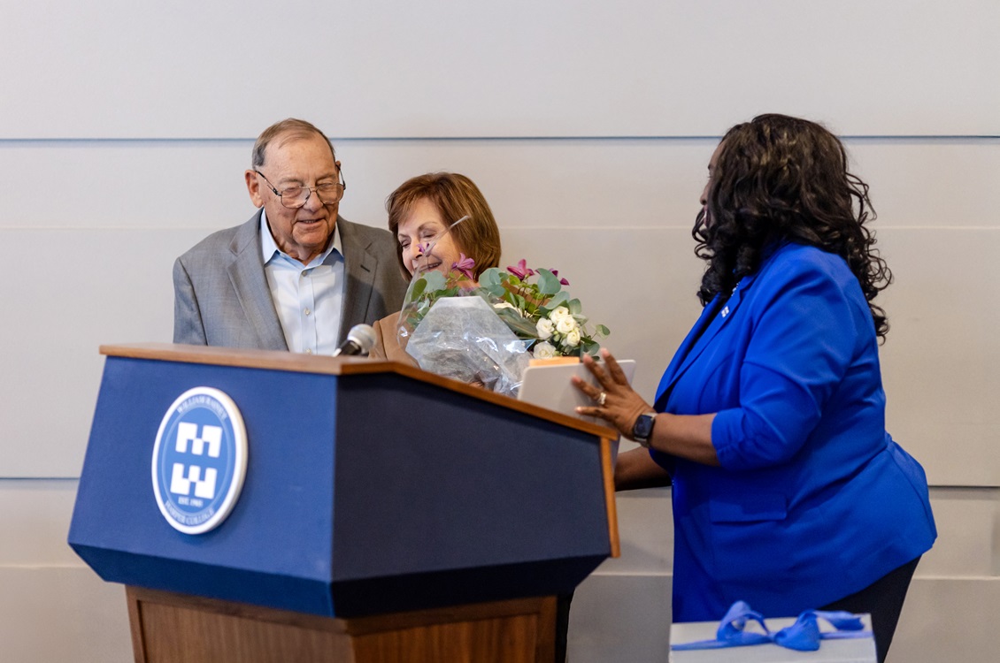 John Canning, Rita Canning and Dr. Avis Proctor celebrate the groundbreaking of the new Canning Student Center.