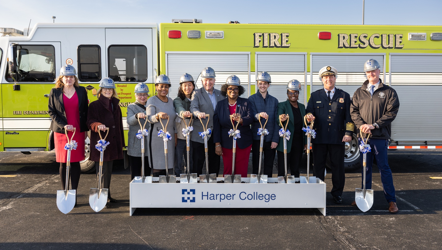 Harper College and community leaders celebrate the groundbreaking of the new Emergency Services Training Center.