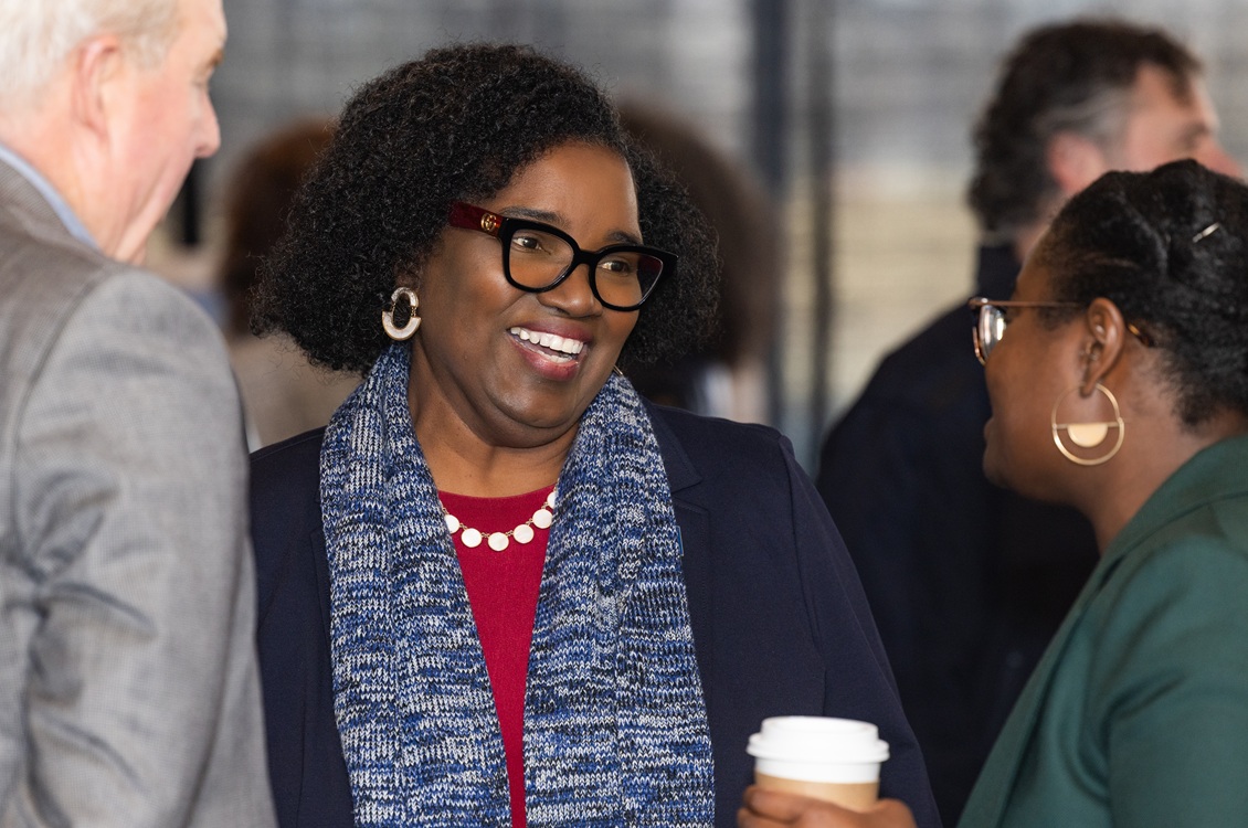 Bill Kelley, Dr. Avis Proctor and Yasmeen Bankole interact during the Emergency Services Training Center Groundbreaking Celebration.