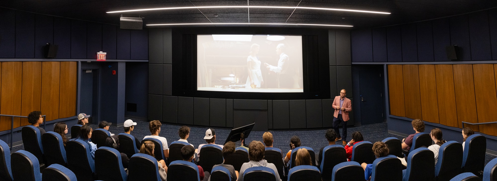 Brian Shelton teaches a Film Studies course in Harper College's Film Lab.