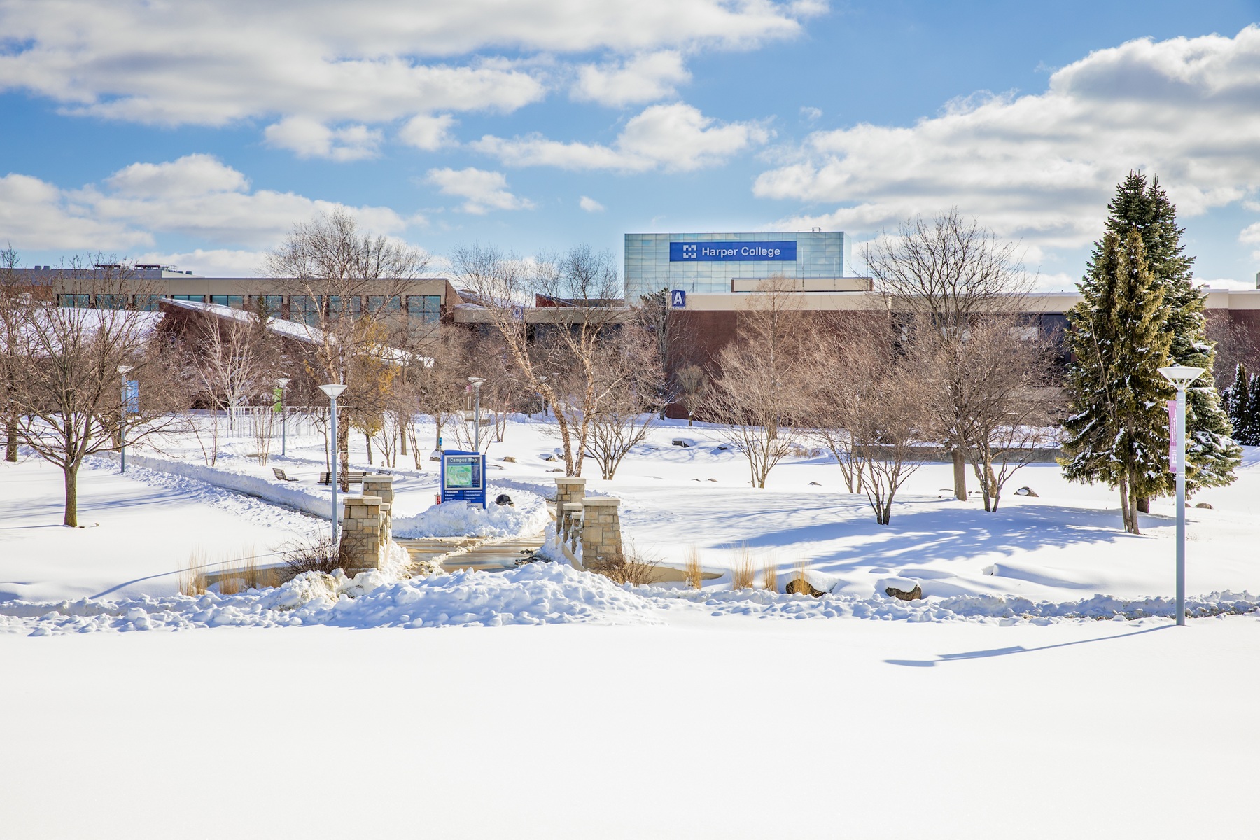 Harper College campus in winter