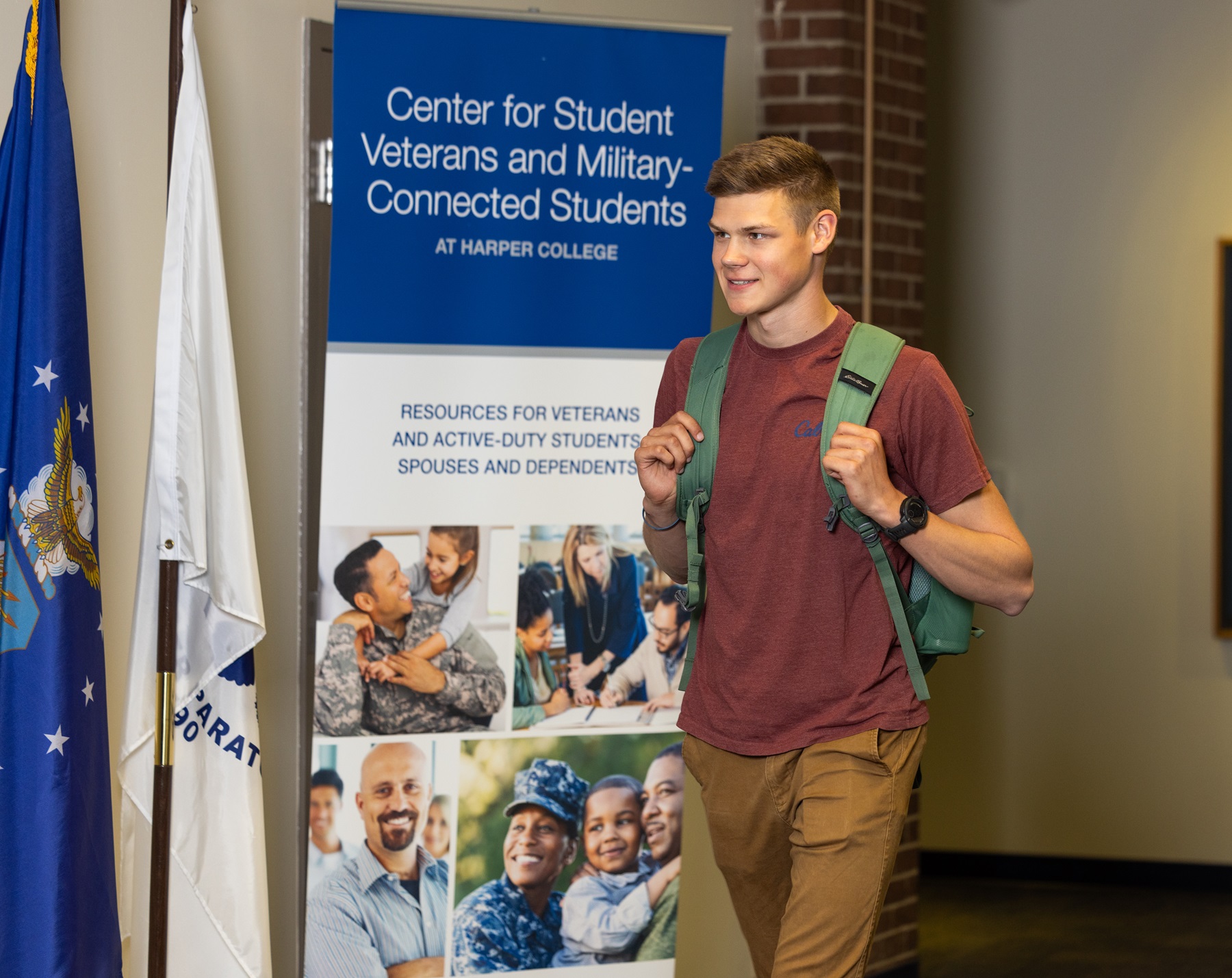 Nathan Johnson walks by the Center for Student Veterans and Military-Connected Students
