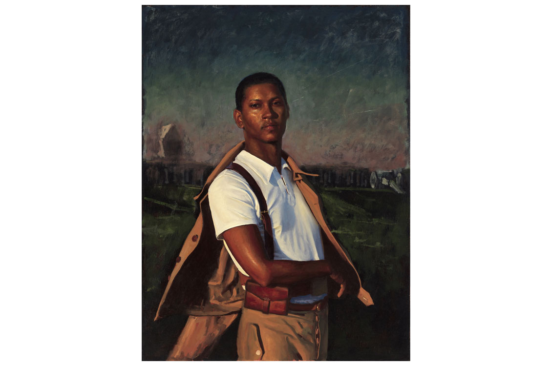 oil painting portrait of an african american civil war reenactor  