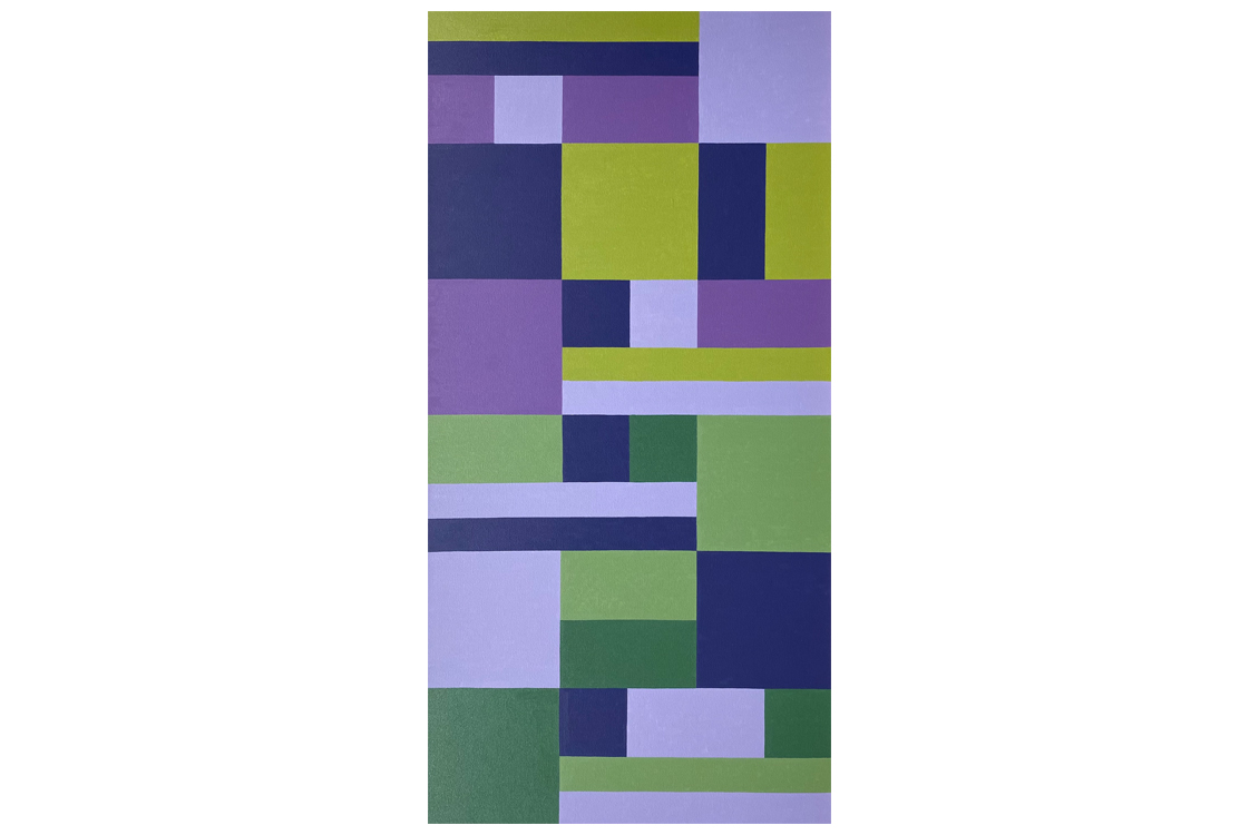 an abstract painting comprised of different colored rectangles