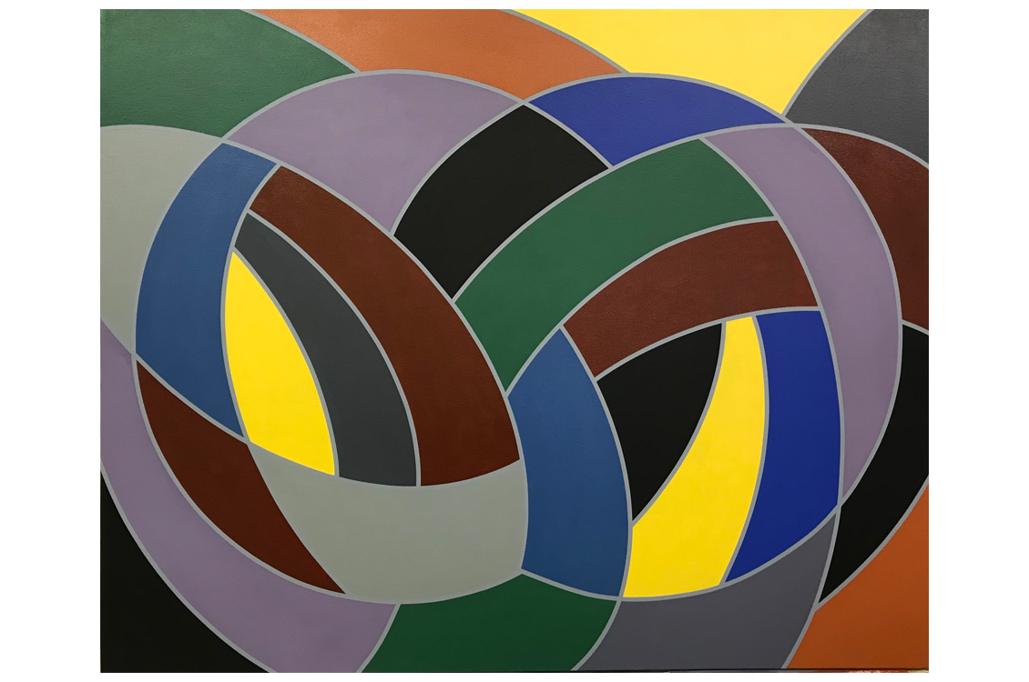 abstract geometric painting that form rings and round shapes