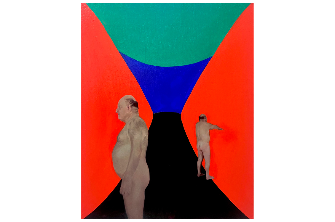 two naked men on an abstract background