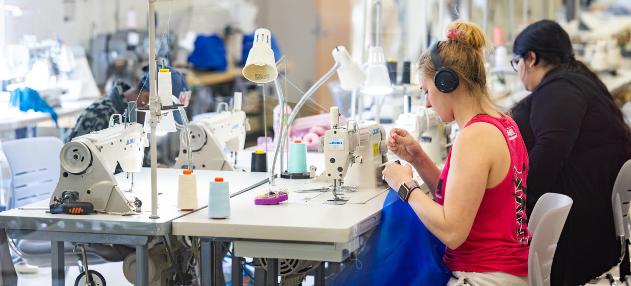 two students going over fabric selection