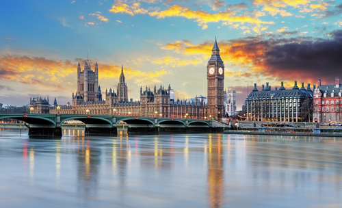 view of London from the river Thames