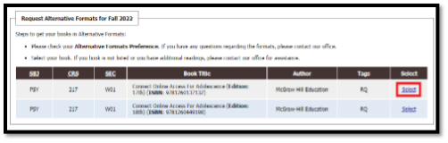 select alternative format interface