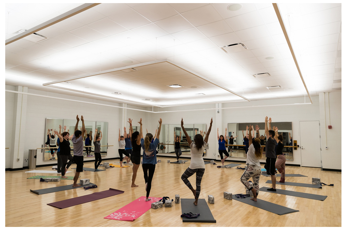 students doing yoga poses