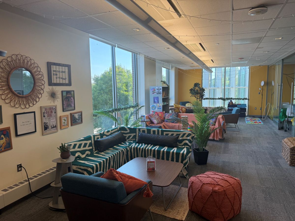 couches and artwork in the cultural center lobby