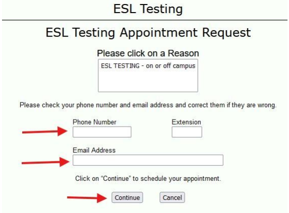 ESL testing request