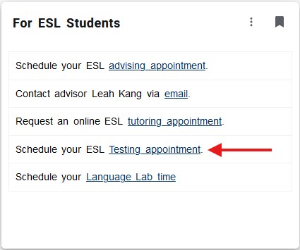 Pointing to esl testing appointment link