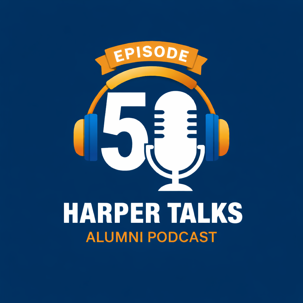 Harper Talks Alumni Podcast 50th episode logo