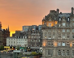 A picture of the sunset in Edinburgh, near the Royal Mile. 