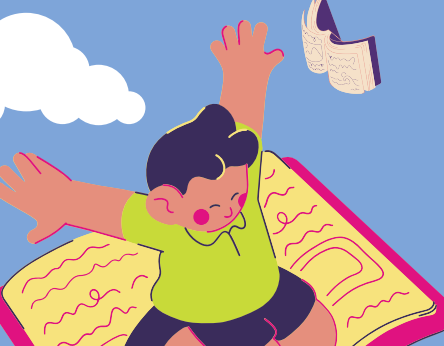 Boy flying on a book