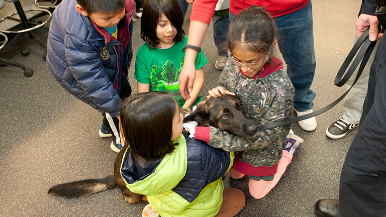 Students with dog