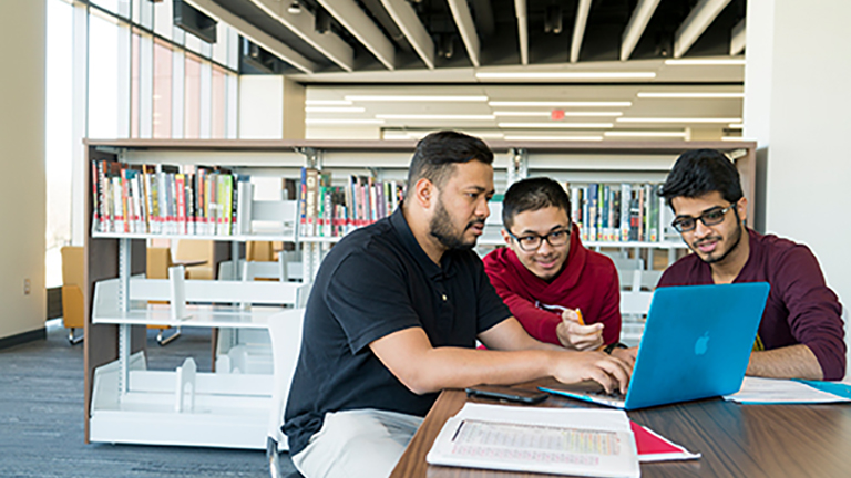 students studying in library