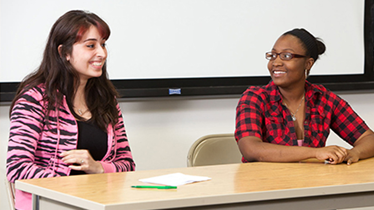 two students talking