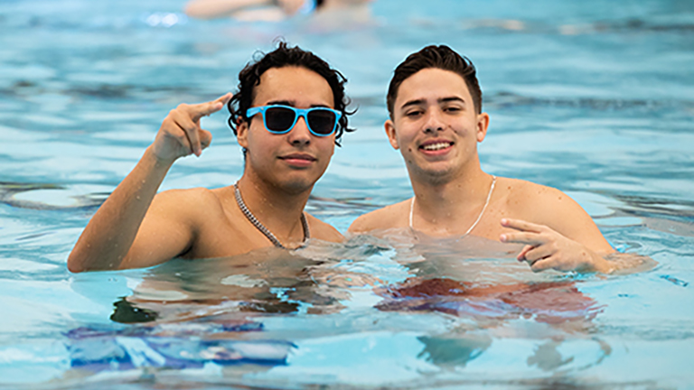 students in pool