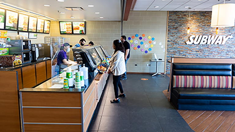 students in subway on campus restaurant