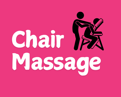 Graphic of a silhouette of a person giving another person a chair massags