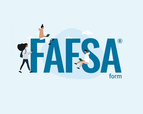 FAFSA logo of students on and around FAFSA text