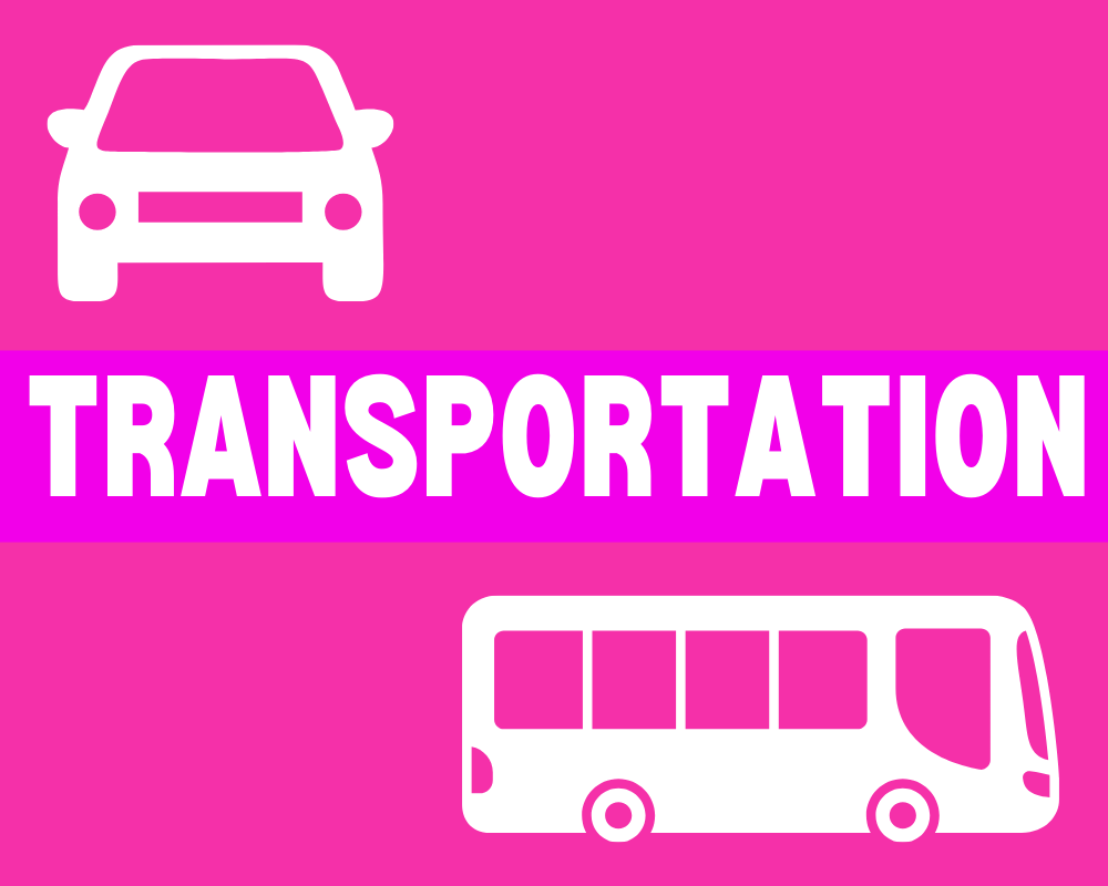 Transportation text with silhouette of car and bus