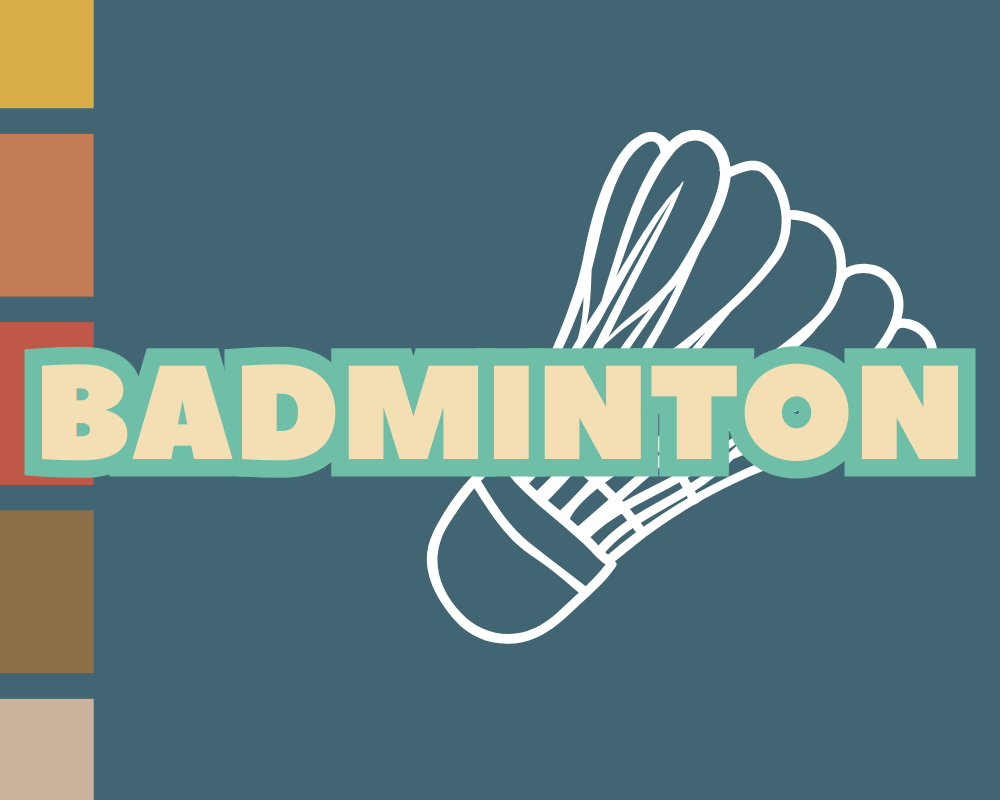 Badminton with line drawing graphic of a badminton birdie