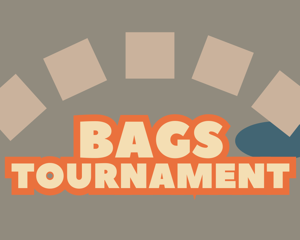 Bags Tournament with graphic of swuares and one square falling into a circle