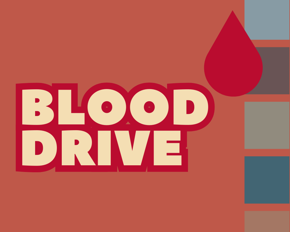 Blood Drive text with graphic of a blood drop