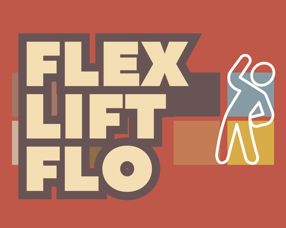 Flex Lift Flo with line drawing of a standing person stretching