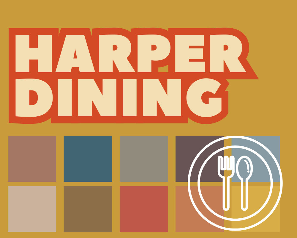 Harper Dining with graphic of a plate, fork, and spoon