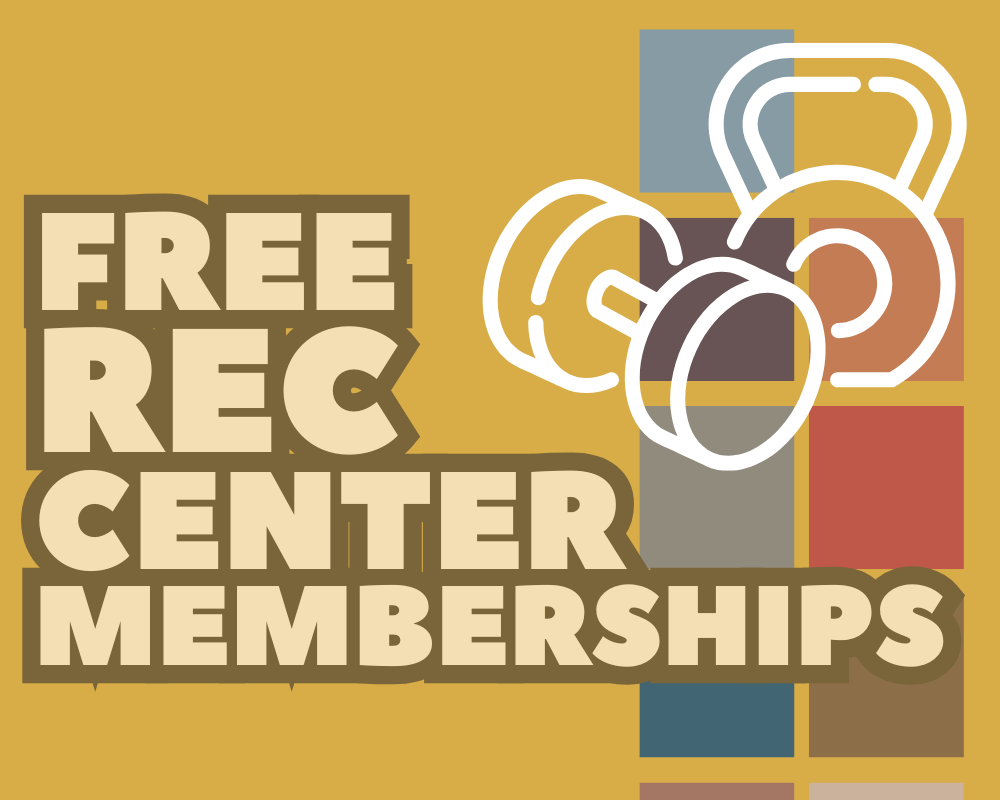 Rec Center Memberships with graphics of a bar and kettle bell