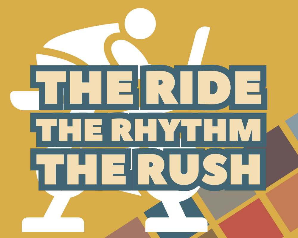 Ride Rhythm Rush with sihlouette graphic of a person on a spin bicycle