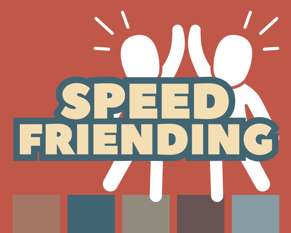 Speed Friending with graphic of two people touching hands in the air