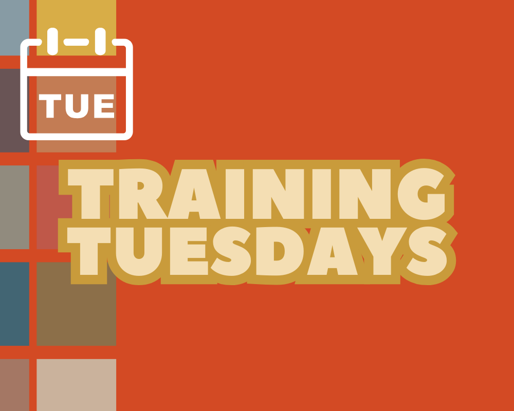 Training Tuesdays with graphic of a day calendar displaying "TUE"