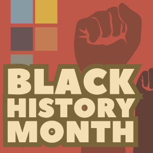 Black History Month clickable icon with graphic of upright fist