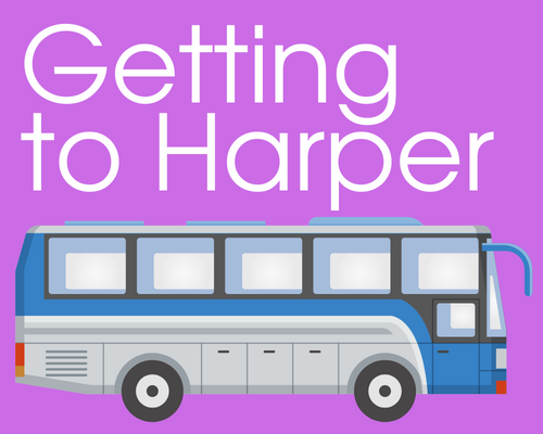 Getting to Harper text and graphic of large bus