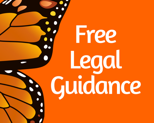 Free Legal Guidance text with graphic of Monarch butterfly