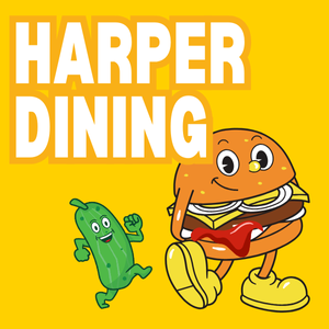 Cartoon images of a happy hamburger and smiling pickle