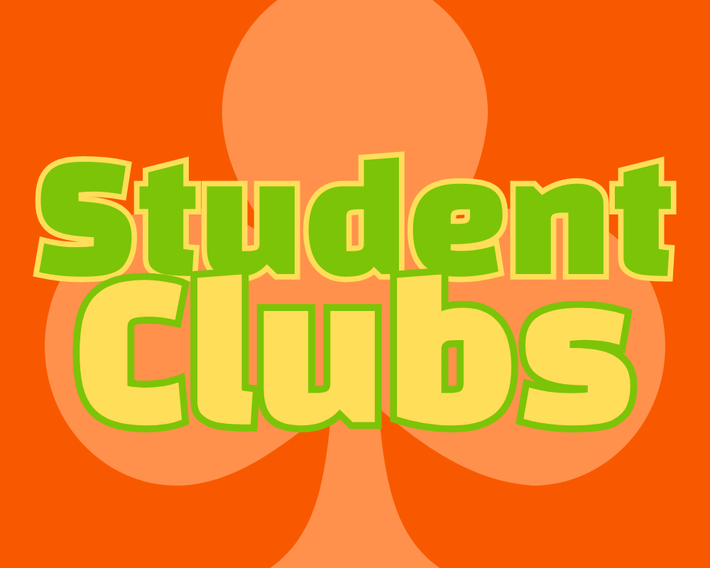 Student Clubs text in front of three-leaf clover shape
