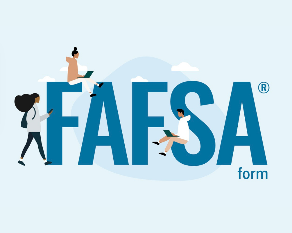 FAFSA logoof graphics of people around FAFSA text