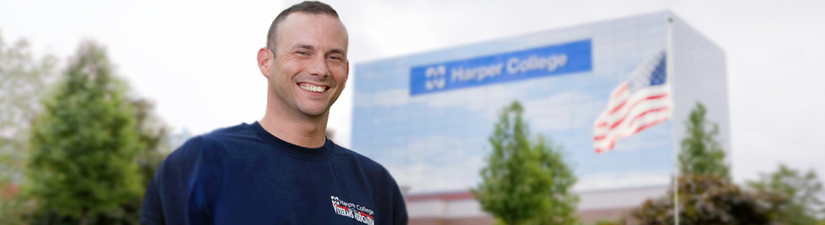 Veteran standing on Harper's campus