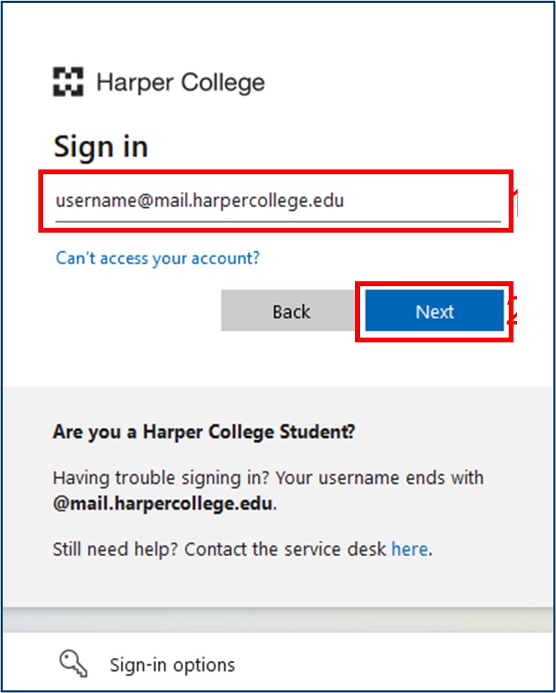 Figure 1: MyHarper Portal - sign in page