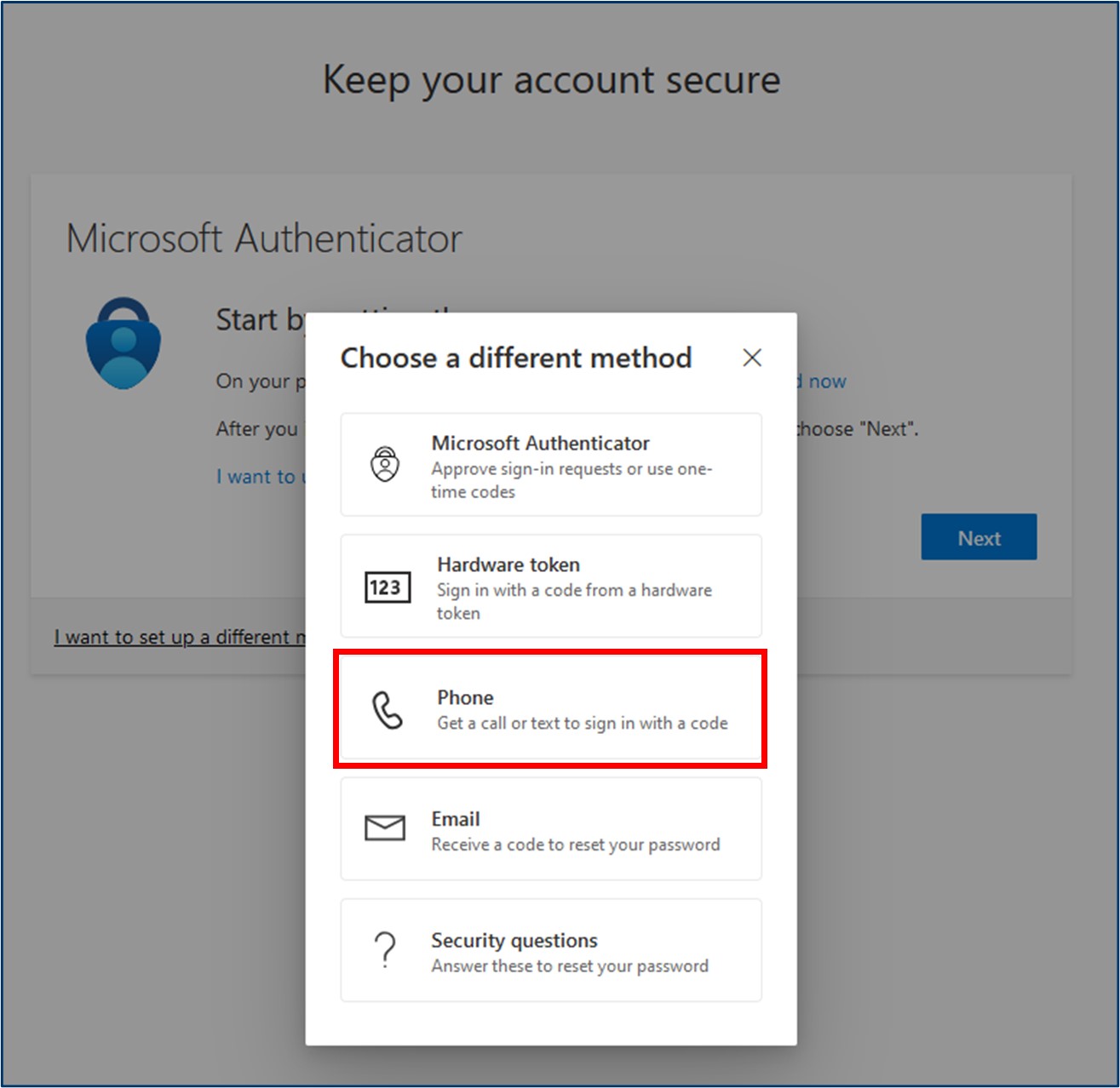 Figure 14: Choose a different method – Phone