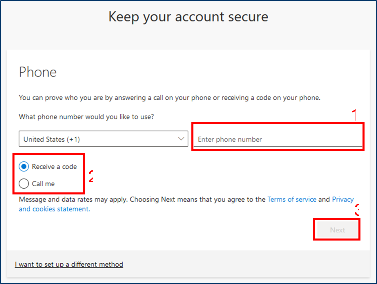 Figure 15: Enter phone number and selecting method